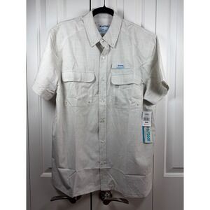 XCaster Outdoor Mens Fishing Shirt Birch Tan/Blue Short Sleeve Large, NWT